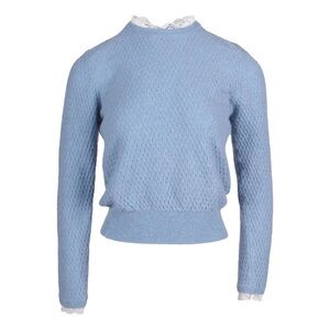 Sandro Blue Sweater with Lace Accents
